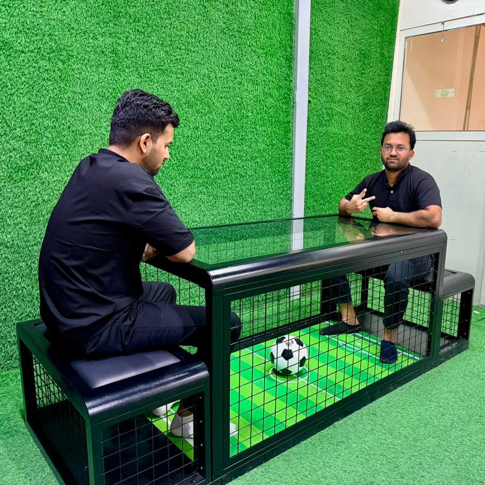 Interactive Football Table for event rentals in Dubai, featuring digital scoring and sleek design for corporate parties, fan zones, and arcade game entertainment.